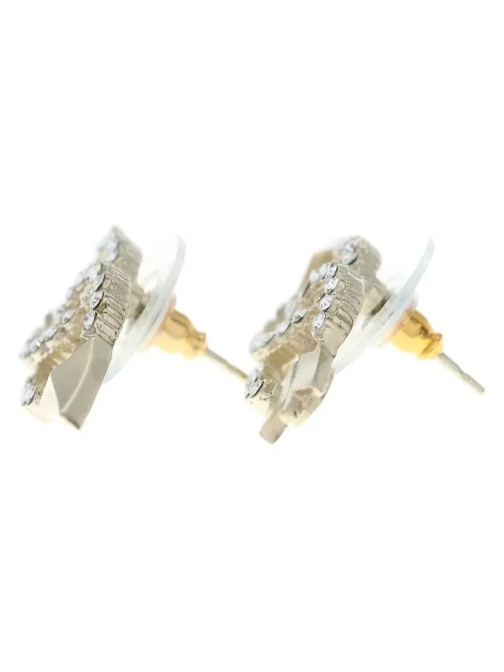 Chanel CC Logo Arrow Earrings Rhinestone Gold